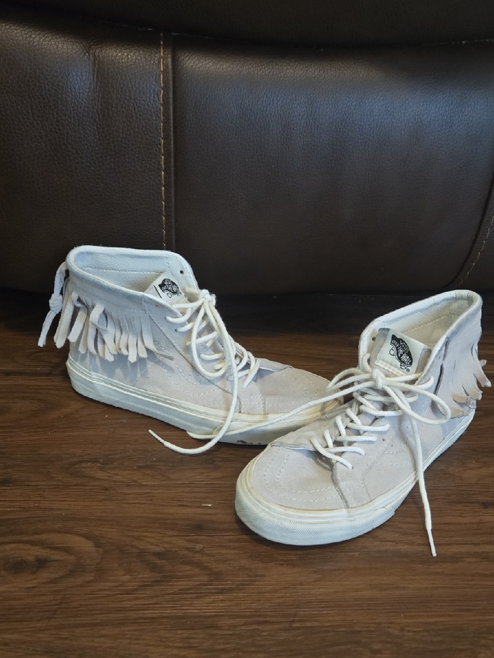 Vans Women's Lace-Up High-Top Fringe Boots in Light Gray